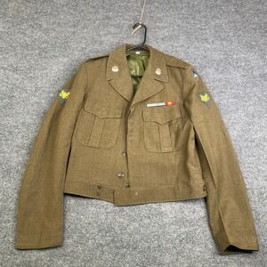Vintage US Army Ike Jacket Wool Field Coat Olive Drab Military Size 38L